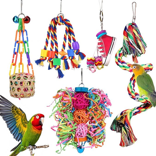 Bird Toys for Parakeet，ESRISE Parrot Conure Chewing Shredding Foraging Toys with Rope Perch, Bird Cage Accessories for Cockatiel Budgies Lovebird