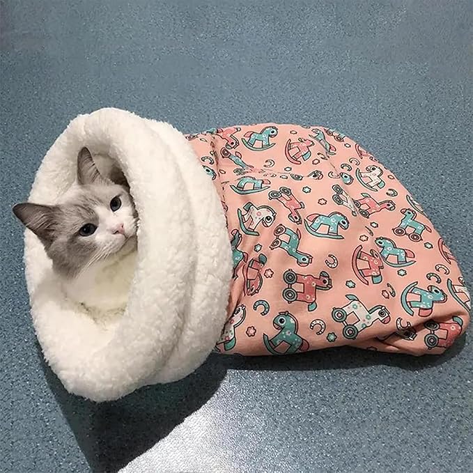 Cat Sleeping Bag,Cat Sleeping Bag for Indoor Cats,Cozy Pet Nest for Cats,Sleeping Bag for Cats,Soft Fluffy Washable Cat Bed Cave,Cat Blankets for Indoor Cats (D)
