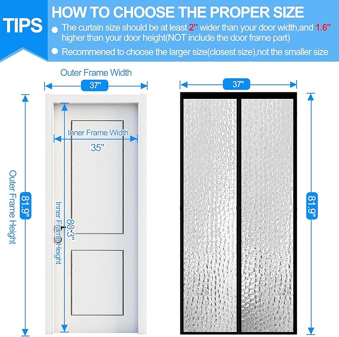RELIANCER Magnetic Thermal Insulated Door Curtain,Waterproof EVA Door Cover,Fit Doors Size Up to 35"x80",Temperature Protection Insulated Doorway Curtain Partition,Patio Self-Closing Doors Net Screen