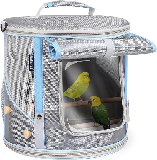 Bird Travel Carrier Cage for Small to Medium Size, Portable Parrot Parakeet Cockatile Conure Transport Cage with Clear Window and Fabric Shade, Round Carry Bird Bag