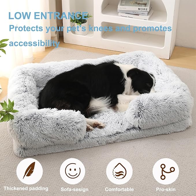 Dog Beds Large Sized dog Orthopedic, Sofa Dog Bed with Waterproof Lining and Nonskid Bottom, Rectangle Washable Dog Bed for Medium Small Dogs and Cats Comfortable ( Color : Khaki , Size : 31 x 21" )