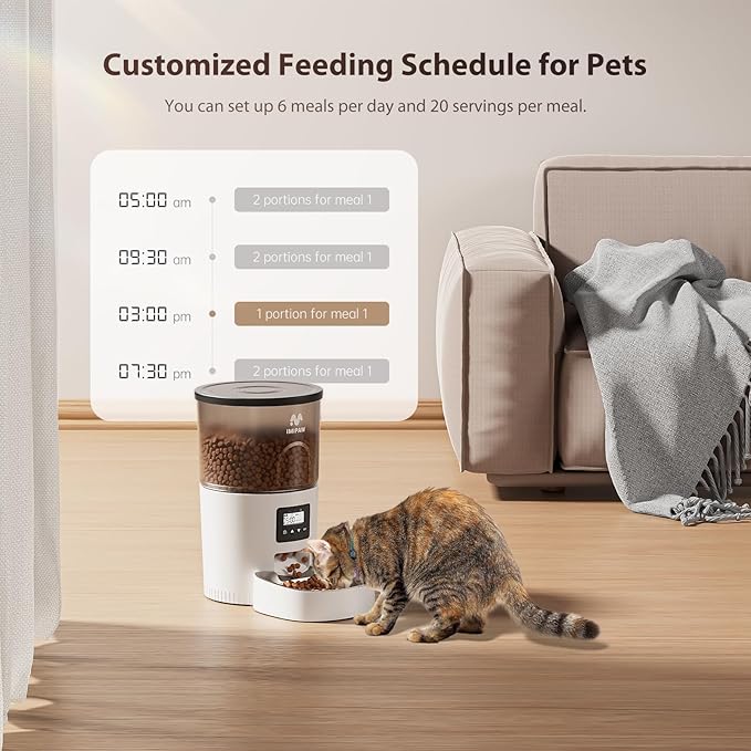 Automatic Cat Feeder, 3L Timed Pet Dry Food Dispenser with Clog-Free Design, Auto Feeder for Cats, 1-6 Meals Per Day,with Stainless Steel