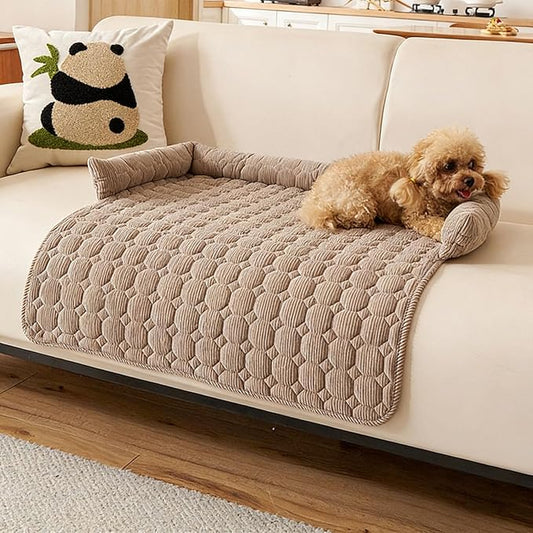 Dream Cloud Pet Sofa Bed Machine Washable Waterproof Supportive Comfort Non-Slip Plush Pet Couch Bed with Raised Edge for Sofa Car Floor, Small Medium Dogs Cats, Furniture Protector (Coffee2)