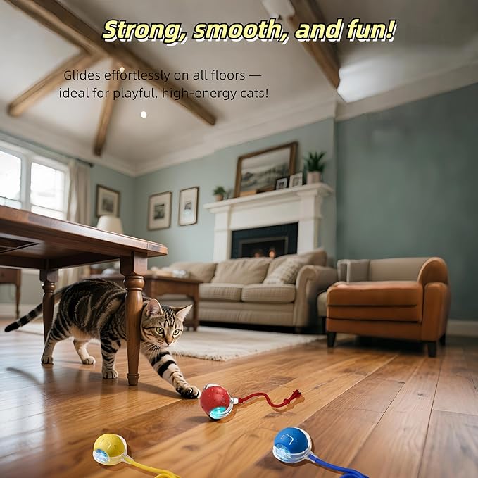 Interactive Cat Toy Ball – Automatic Electric Rolling Ball with Chirping Bird Sounds, Motion-Activated Indoor Toy for Kittens and Cats, Fun Exercise Play (Yellow)