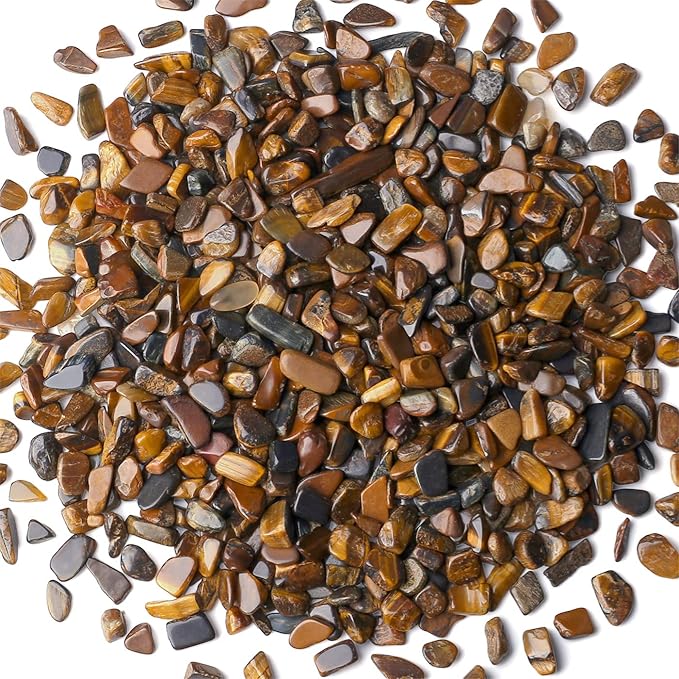 Tiger Eyes Aquarium Gravel Rocks Natural Tumbled Healing Crystal Chips Bulk Gemstones Tumbled Crushed Stones for Fountain Vase Filler Planters Decorative Fish Tank Potted Reiki Energy Balancing 0.44lb