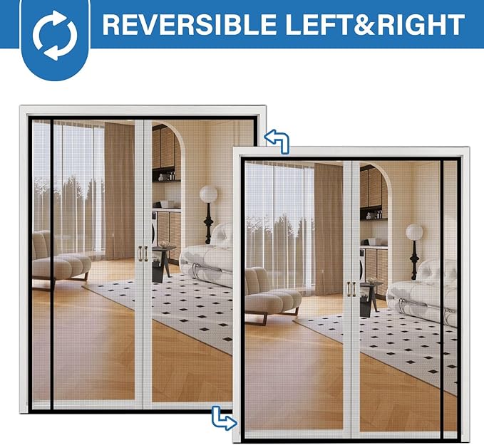 Magnetic Screen Door Left Right Side Opening Upgraded PET Mesh Greater Than Fiberglass and Polyester,Keep Bugs Out,Pet & Kid Friendly,Suitable for Sliding Doors,Patio French Doors-37" X 81"