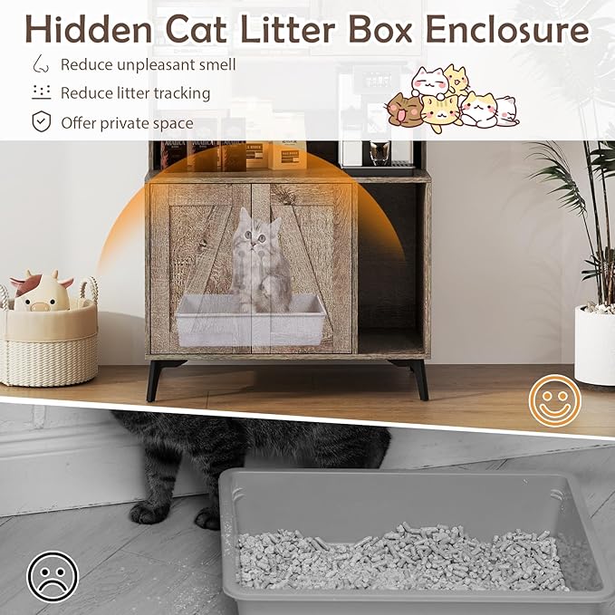 PETSITE Cat Litter Box Enclosure with Storage Shelf, 52 Inches Tall Modern Wooden Hidden Litter Box Furniture with Storage Shelving, Ideal for Indoor Cats (Oak)