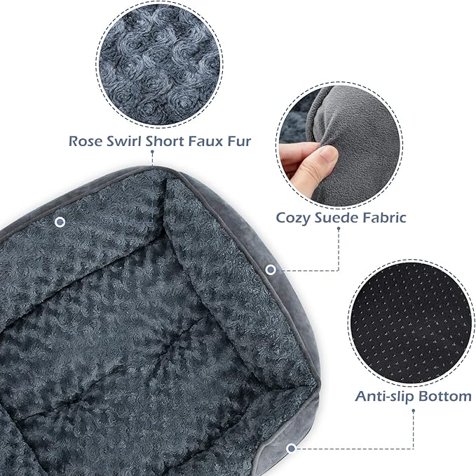 INVENHO Large Dog Bed for Large Medium Small Dogs, Rectangle Washable Orthopedic Dog Bed, Soft Calming Sleeping Puppy Bed Durable Pet Cuddler with Anti-Slip Bottom L(30"x24"x9")