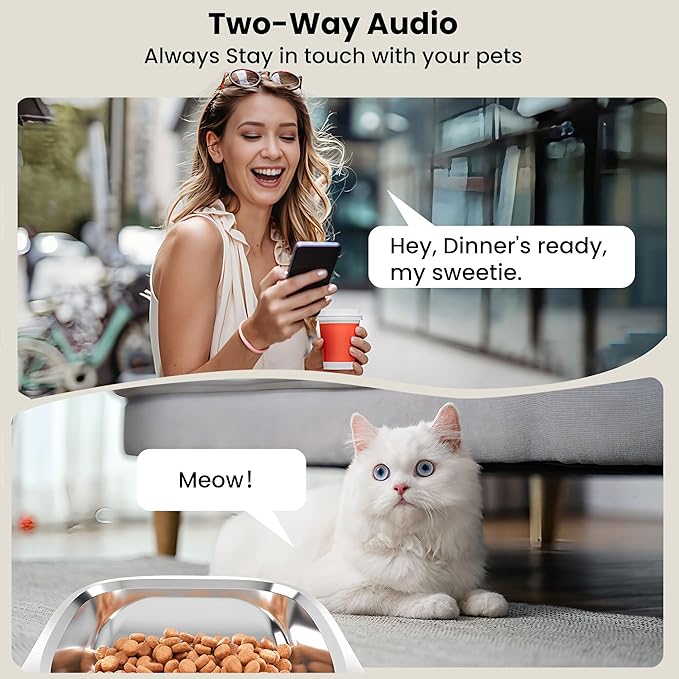 Automatic Cat Feeder with Dual Camera, 5G WiFi Pet Food Dispenser with 2-Way Audio, 2K HD Video with Night Vision, Easy APP Operation, AI Pet Motion Capturing, for Cat Dog Small Pet