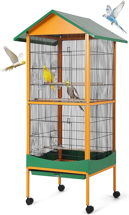 Garvee Bird cage, 66''H Extra Large Bird Cage, w/Removeble Tray, Waterproof Roof, Easy to Clean, Lockable Caster, Indoor& Outdoor Application for Conure,Macaw,Budgie,Cockatiel,Lovebirds,Parakeet