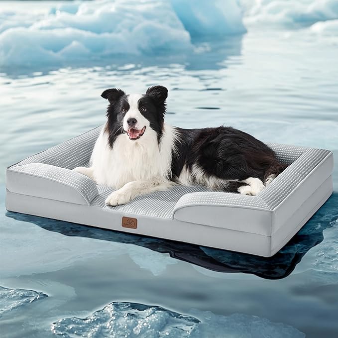 Bedsure Orthopedic Dog Beds Large Sized Dog - Washable Large Dog Cat Bed Waterproof, Comfort Dogs Couch Sofa with Washable Removable Cover, Pet Bed with Nonskid Bottom, Cooling Grey, 35"
