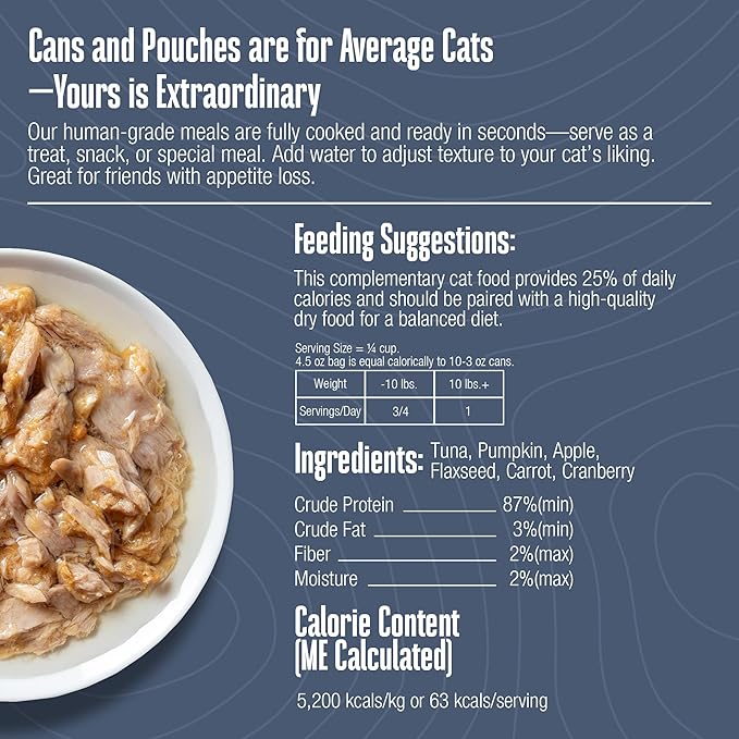 Whole Life Cat Freeze Dried Cat Food - Human-Grade Wet Food Toppers, Single Ingredient Snacks & Lickable Treats, Instantly Hydrating Natural Broth Just Add Water, Made in USA - Shredded Tuna, 3 Oz