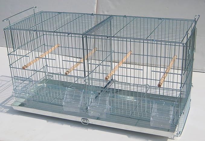 Combo: Galvanized Zinc Plated Stack & Lock Breeder Bird Flight Cage Breeding Nest Door Removable Divider with Rolling Stand (35.5"x18"x19"H-LOT-2-STAND, Galvanized Zinc Plated)