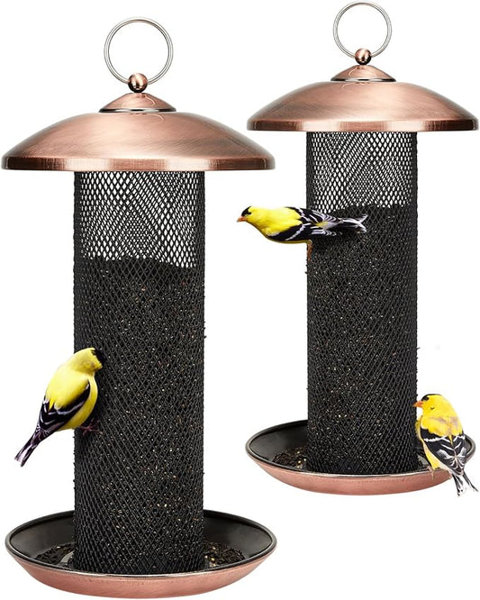 Kingsyard 2 Pack Finch Feeders for Outdoors Hanging, Metal Mesh Tube Bird Feeder for Nyjer/Thistle Seed, 2.5 lbs Large Capacity (Antique Copper)