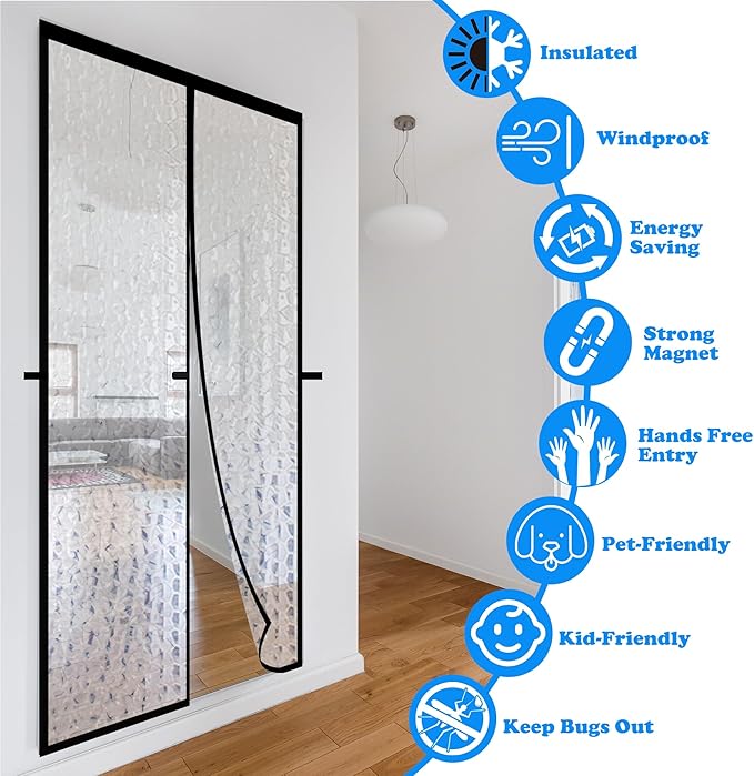 RELIANCER Magnetic Thermal Insulated Door Curtain,Waterproof EVA Door Cover,Fit Doors Size Up to 48"x83",Temperature Protection Insulated Doorway Curtain Partition,Patio Self-Closing Doors Net Screen