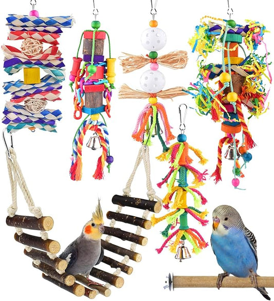 KATUMO Bird Toys, Parakeet Swing Parrot Ladder Cockatiel Perch Conure Hanging Bell Toys for Parakeet Conure Cockatiel Mynah Love Bird Small Birds