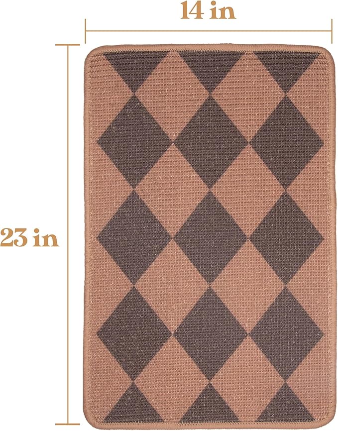 SCRATCHABLE Sisal Cat Scratcher, [+ Catnip Fish Toy], Cat Wall Scratcher, Couch Protector from Cat Scratching, 24 X 15.8 with 12 Adhesive Velcro Stripes. (Brown Diamonds)