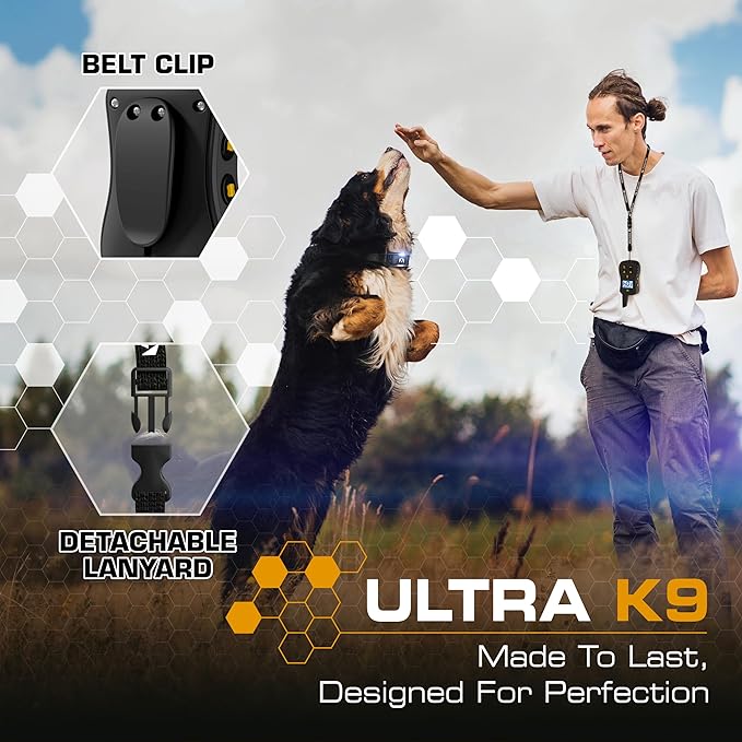 INVIROX Dog Shock Collar [Ultra K9] 124 Training Levels, 4 Powerful Modes with Night-Light and ¾ Mile Range 100% Safe Dog Training Collar for Large Dogs IP67 Waterproof (Black)