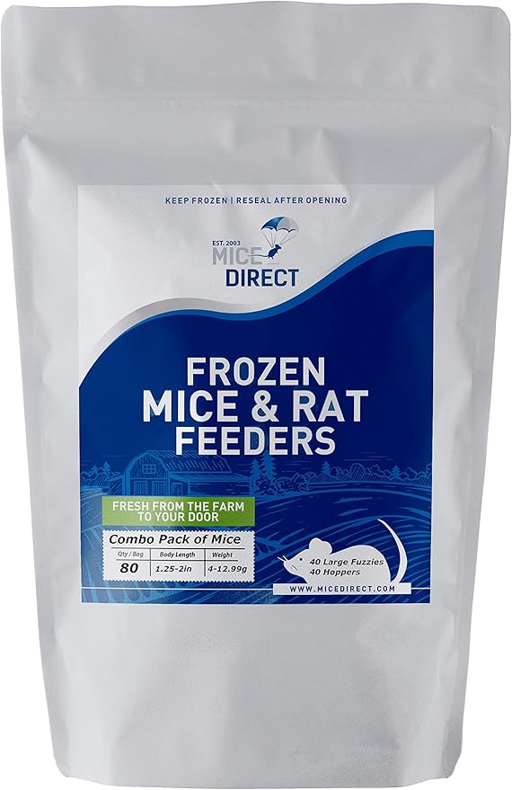 MiceDirect EST. 2003 80 Frozen Mice Combo Pack of 40 Fuzzies and Hopper Feeders Snake Food for Corn Snakes Ball Pythons Lizards (1.25-2 in)(440 Grams Min)