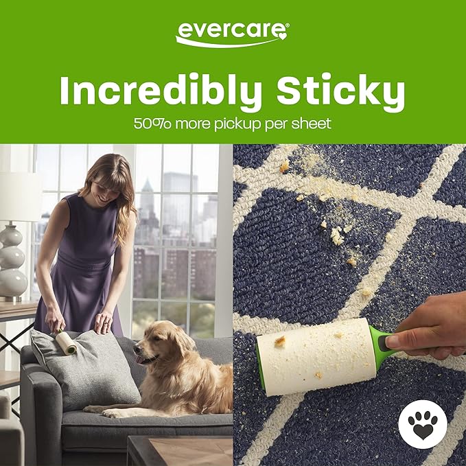 Evercare All Purpose Pet Hair Lint Roller with 2 Refills, 180 Total Sheets – Reusable Sticky Roller for Pet Hair, Cat & Dog Hair Remover, Lint Remover, Pet Hair Remover for Furniture, Clothing & Cars
