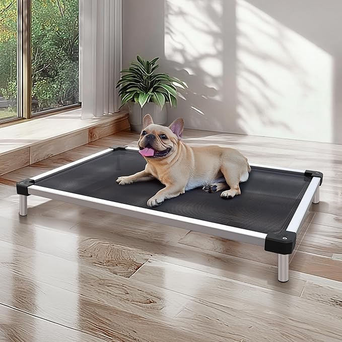 FXW TitanNest Chew-Proof Elevated Dog Bed, Raised Cot for Indoor/Outdoor/Camping Use, Durable & Waterproof Cooling Pet Bed for Small Dogs, 36.0" L x 24.0" W x 4.5" H, Black