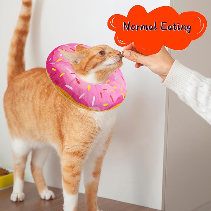 Cat Cone Collar Soft, Adjustable Cat Recovery Collars Spay Cones to Stop Licking, Cute Donut E Collar After Surgery, Anti-Lick Wound Healing Elizabethan Collar for Kittens (Donut Pink, Small)