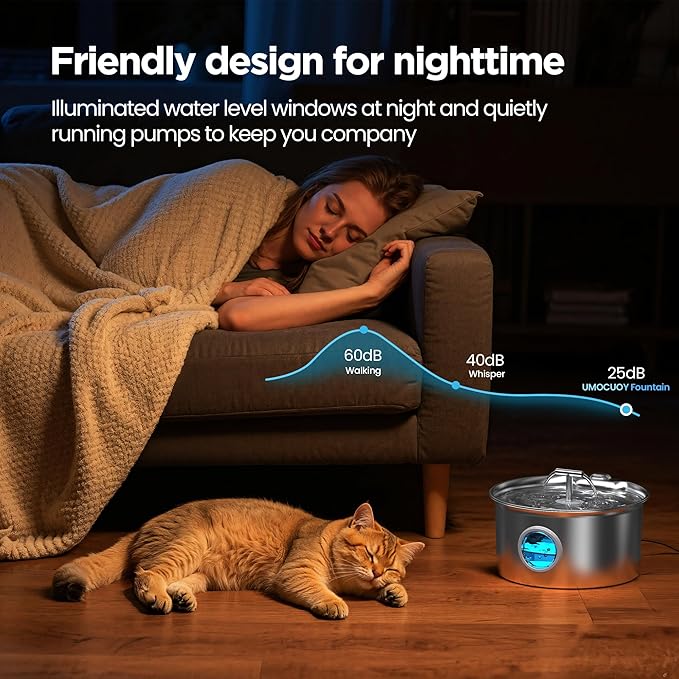 Cat Water Fountain Stainless Steel: Water Dispenser for Cats Indoor - Pet Dispenser Supplies Accessories - 16 Pack Cat Water Fountain Replacement Filters - 8 Multi-Functional Filters and 8 Sponges