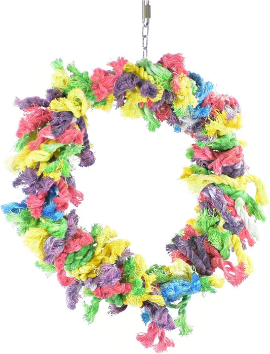 Featherland Paradise Cotton Snuggle Ring Bird Toy, Bird Perch, Large Bird Toys, for Parrots, Cockatoos, Macaws, Large Birds