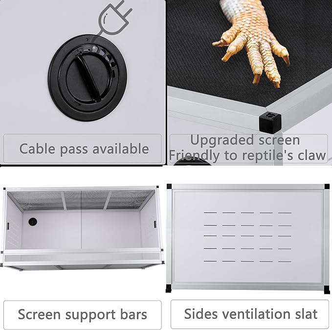 PVC Reptile Enclosure 120 Gallon ToxiRium Large Reptile Terrarium 48''x24''x24 Tank for Bearded Dragon Gecko Lizard Snake,Wide Breeding Lounge Vivarium Area with Sliding Doors Lock
