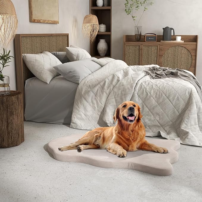 Giantex Memory Foam Dog Bed with Removable Washable Cover, Non-Slip Bottom, Egg Crate Foam Pet Sleeping Mat for Large Medium Dogs, 43 x 26 inch, Orthopedic Dog Bed Indoor Outdoor (Beige)