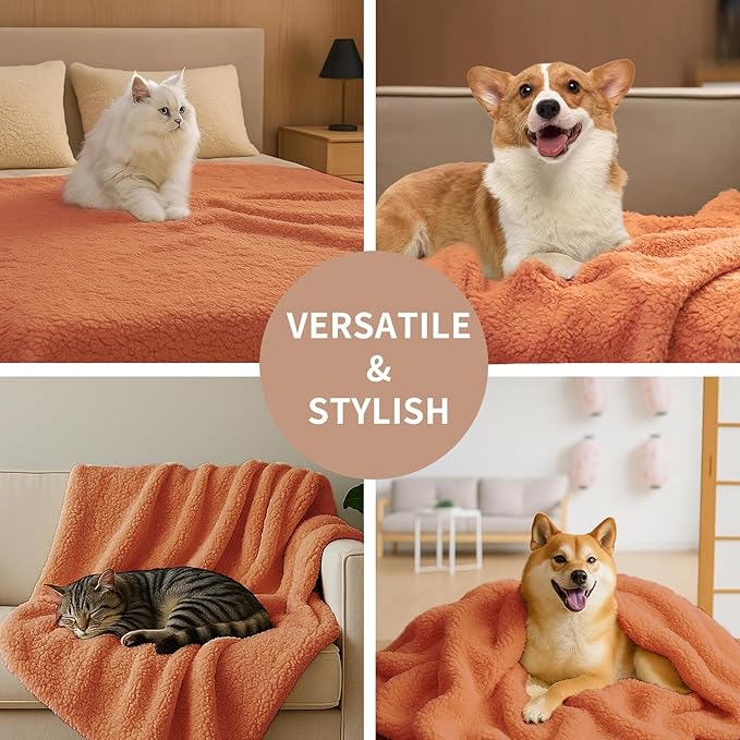 Pet Blankets for Couch Sofa Bed Dog Blankets Reversible Cat Blanket Soft Furniture Protector Cover for Small Medium Large Dogs Cats, Beige, 65 x 83 inches