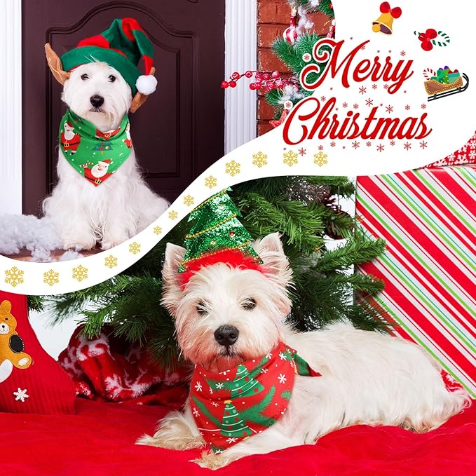 Abbylike 50 Pcs Christmas Dog Bandanas Bulk Xmas Bandanas for Dogs Triangle Kerchief Bibs Scarf Set for Pet Xmas Costume Photo Props Accessories Pet Shops Grooming, 25 Styles (25.6 x 17.7 x 17.7)