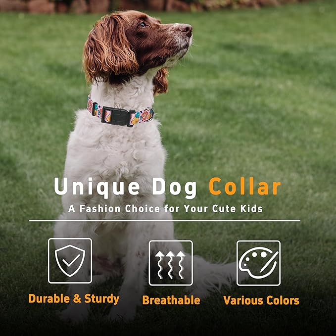 Dog Collar, Cute Cartoon Fruit Boys Girls Puppy Collar for Small Medium Large Dogs, Adjustable Soft Pet Collar with Safety Buckle for Male Females(Pink Cartoon, XL)