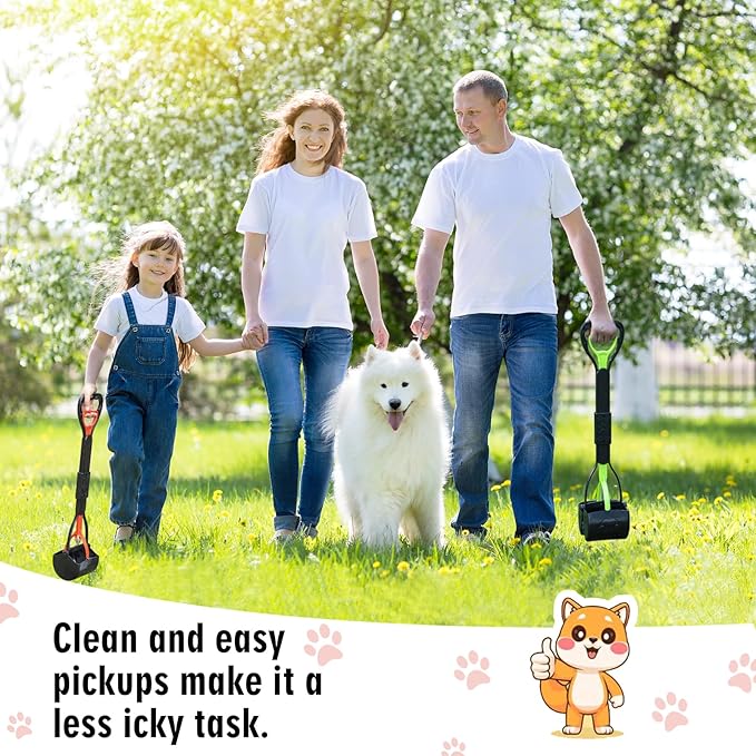 33" Pooper Scooper 2 Pack, XL Tall Handle No Touch Dog Pooper Scooper for Large Small Dogs, Durable Spring & Lightweight, Large Pooper Scooper for Dogs Heavy Duty, Foldable Dog Poop Pick Up Tool