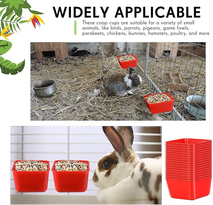 Maxdot 20 Pcs Cage Cups Chicken Feeder Waterer 16 oz Birds Feeders Hanging Bunny Cage Chicken Water Bowl for Pet Parrot Rooster Parakeet Gamefowl Poultry Pigeon Wire Hutch(Red)