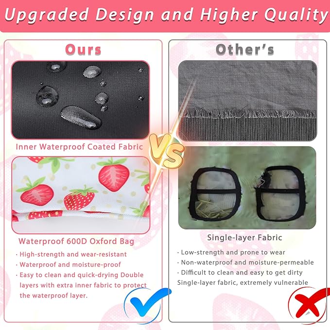 DZWLKJ Guinea Pig Hay Feeder, 2 Pack, 11 x 9 x 1 Inches, Rabbit Hay Feeder Bag, Stainless Steel, 600D Oxford, Watermelon and Strawberry