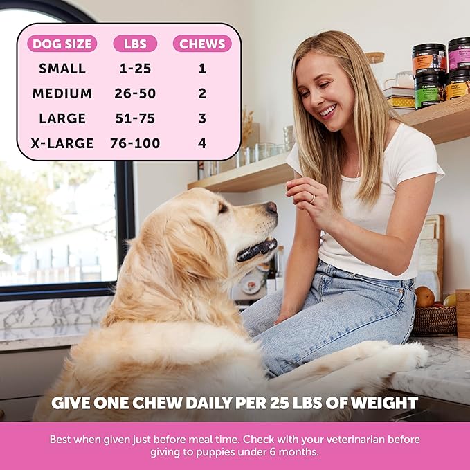 Multivitamin Dog Supplement, Glucosamine Chondroitin for Dogs, Probiotics, Omega Fish Oil, Dog Supplements & Vitamins, Vitamins for Skin and Coat Allergies (Chicken 90 ct)