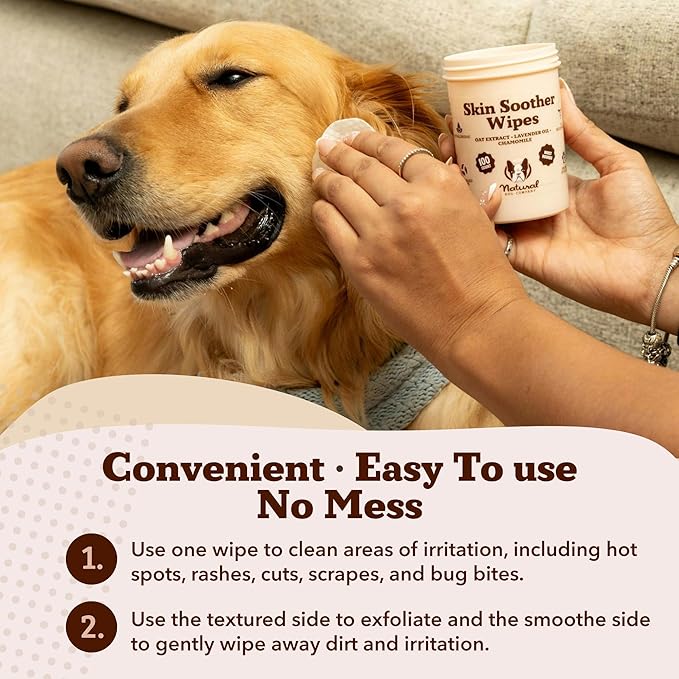 Natural Dog Company Skin Soother Wipes, 100 Count, Pet Wipes for Dogs, Hypoallergenic Formula, Dog Moisturizer for Dry Skin, Grooming Wipes for Dogs, Pet Itch Relief for Dogs