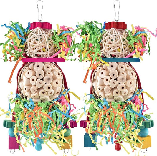 Bissap 2PCS Bird Parrot Foraging Shredder Hanging Toys Sola Balls Sepak Takraw with Pacifier for Small Parrots Parakeets Conures Cockatiels Love Birds Cage Toy