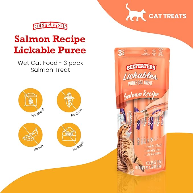 Beefeaters Cat Treats Lickable Puree 1.59oz (12-Pack) – Chicken, Grain-Free, Taurine-Enriched, Ideal for Training & Interactive Feeding