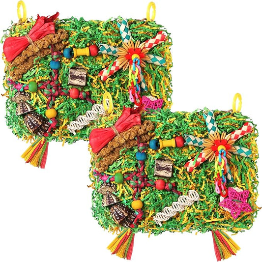 Bird Toys Parakeet Toys,Large-Sized Parrot Foraging & Shredding Cage Hanging Toys with Seagrass Mat for Budgies,Cockatiels,Lovebirds,Conures Small & Medium Parrots