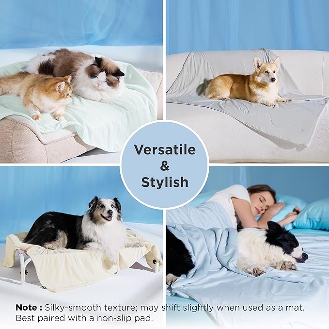 Bedsure Cooling Blanket for Large Dogs with Breathable Air-Core Fill Q-MAX>0.4 - Lightweight Pet Cat Throw Cold Blanket Washable for Summer，Soft Dog Cooling Mat for Couch Bed, Pale Jade, 50x60