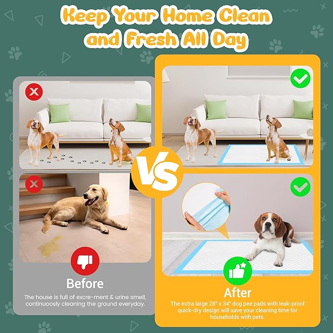 100 Count Extra Large Dog Pee Pads 28" x 34", Super Absorbent X-Large Puppy Pads Disposable Training Pads for Dogs, Quick Drying Leak-Proof Dog Potty Pads for Doggies Puppies