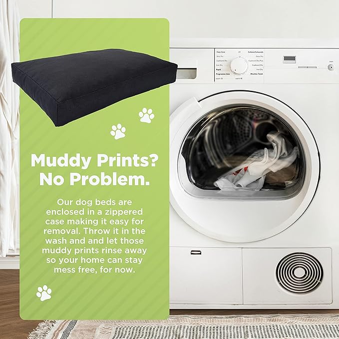 X-Large - 48 x 30 x 5 - Black Premium Organic Hemp Dog Bed - Organic Latex Fill - Removeable Cover