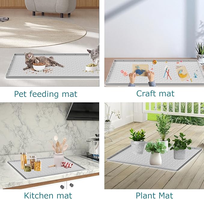 Cat Litter Mat for Litter Box, Silicone Large Cat Litter Trapping Mat - 28x22 in, Waterproof & Non-Slip, Durable & Easy Clean, Light Gray