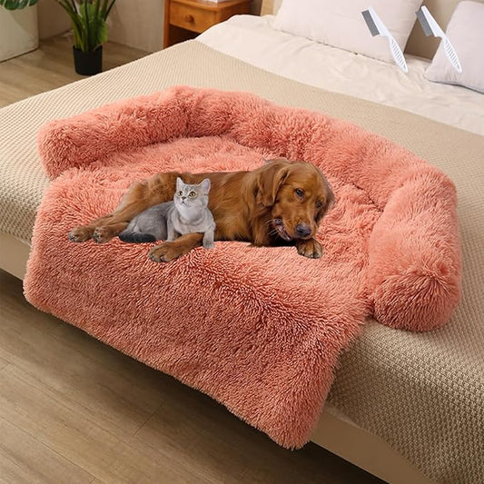 Dream Cloud Pet Sofa Bed for Dogs Cats, 2026 Washable Removable Calming Fluffy Plush Mat for Furniture Protector, Long Fur Non-Slip, for Small/Medium/Large Home Pets (Dark Pink, S：27.6 * 24in)