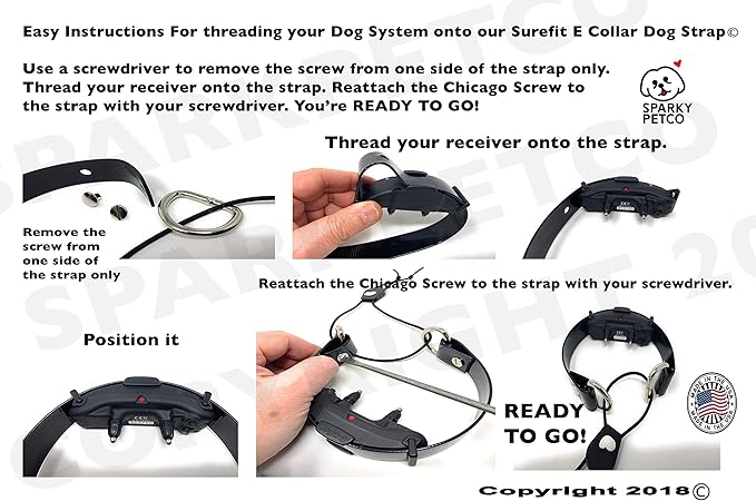 Sparky Pet Co - Surefit ECollar Replacement Strap - Bungee Dog Collar - Waterproof - Adjustable - Secure Nexus Wheel Lock - for Electronic Training & Invisible Fence Systems - 1" (Reflective Black)