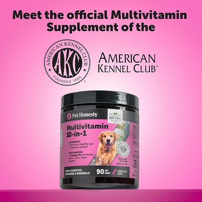 Multivitamin Dog Supplement, Glucosamine chondroitin for Dogs, Probiotics, Omega Fish Oil, Dog Supplements & Vitamins, Vitamins for Skin and Coat Allergies, (Peanut Butter 90 ct)