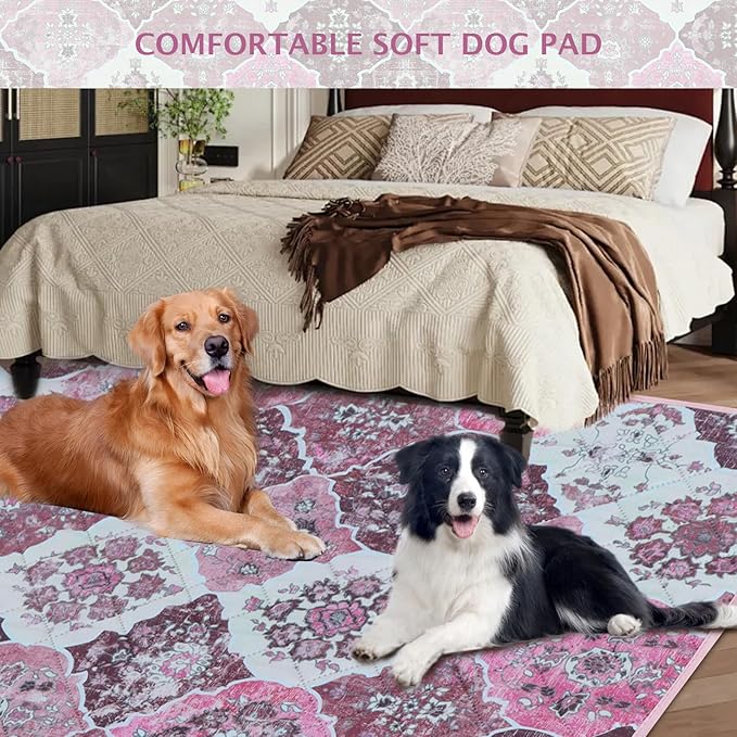 IEUUMLER Washable Pee Pads for Dogs, 2 Pack Reusable Pee Pads for Dogs Non-Slip Grip, Super Absorbent Waterproof Puppy Pads for Potty Training, Playpen, Crate, Whelping Box EU011 Pink, 24x18
