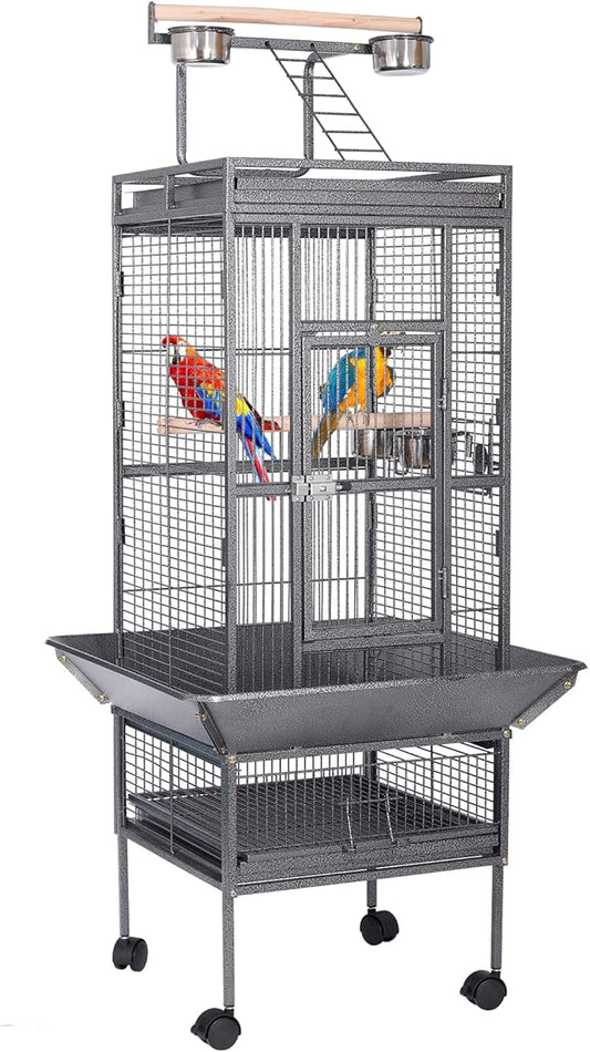 HSM 62 Inch Wrought Iron Large Bird Flight Cage with Rolling Stand for African Grey Parrot Cockatiel Sun Parakeet Conure Lovebird Canary…